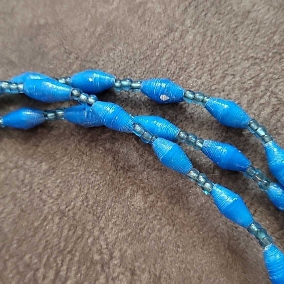 african recycled paper glass beaded long festival Necklace - Picture 4 of 8